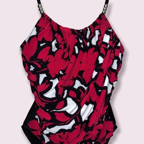 Magicsuit by Miraclesuit One Piece Swimsuit Slimming Beaded Red Womens Size 10 - Picture 3 of 8